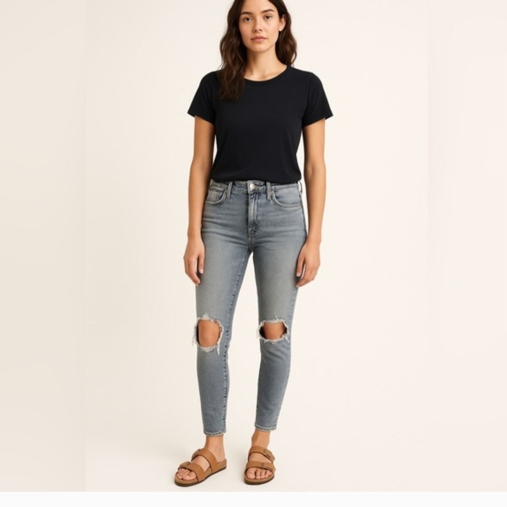 Free People Distressed Blue Skinny Jeans